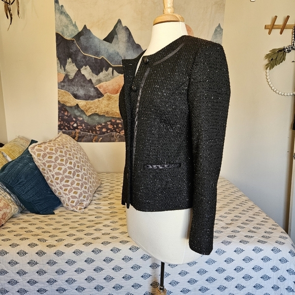 Covington Tweed Blazer Black Metallic Career Jacket Size S Workwear Lined Chic - Picture 9 of 12